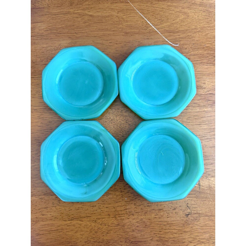 Vintage Green Jadeite Octagonal Glass D Saucer Coasters Set of 4 - 4.25”